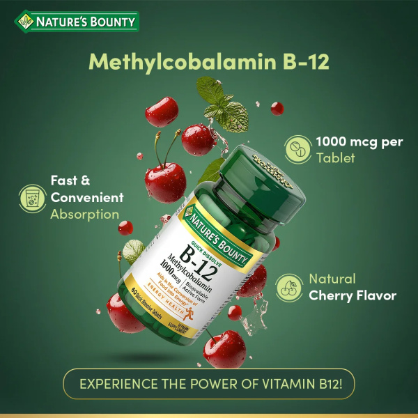 B12 - Methylcobalamin - 1000mcg - (60) - Nature's Bounty B12 - Methylcobalamin - 1000mcg - (60) - Nature's Bounty - تصویر 1