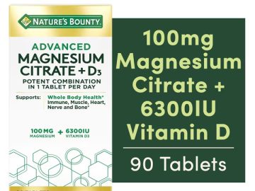 Advanced Magnesium Citrate with Vitamin D3 - 6300IU D3 - 100mg Magnesium - (90) - Nature’s Bounty